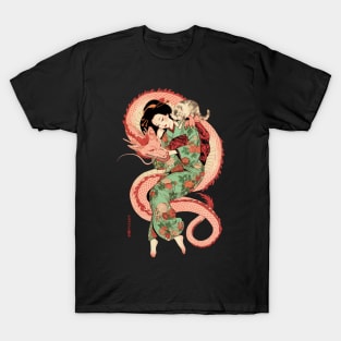 Japanese Girl With Dragon and Cats 2 T-Shirt 05 T-Shirt